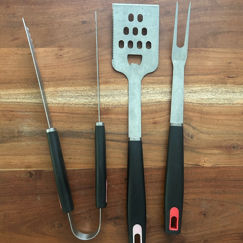 Stainless Steel BBQ grill cooking set, spatula tongs fork